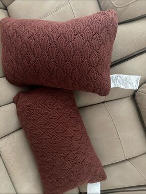Pair of Burgundy Knit Lumbar Throw Pillows